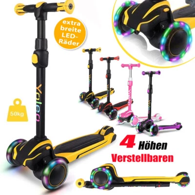 MARKENLOS Kinder Roller LED Räder Kinderscooter Dreiradscooter Scooter Cityroller 50kg