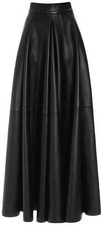 Hot women's genuine lambskin leather maxi skirt outfit leather Ankle skirt Black