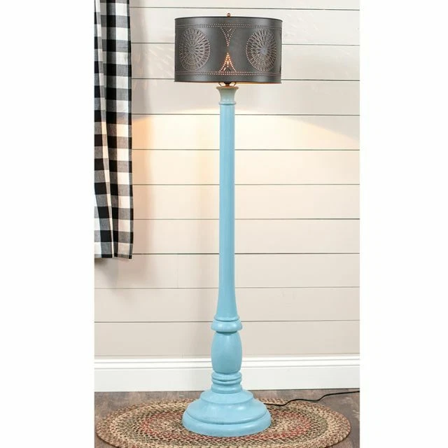 Brinton Floor Lamp in Misty Blue finish with metal Drum Shade