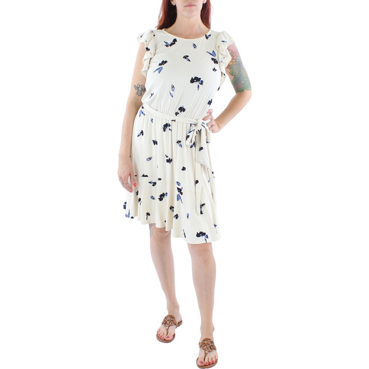 Женское трикотажное платье с цветочным рисунком цвета слоновой кости Lauren Ralph Lauren 12 BHFO 2596