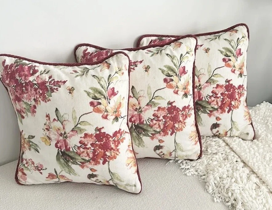Custom Floral Print Decorative Throw Pillow Bundle (3) 18”x18”
