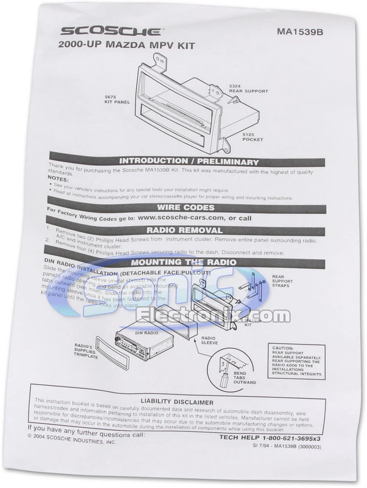Kit de tablero de instalación Scosche MA1539B Single DIN para monovolumen Mazda 2000-up Foto 3 de 4