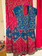 lenga choli~ Stunning And Heavy~ Size 8~ Blue/Pink~Low Back