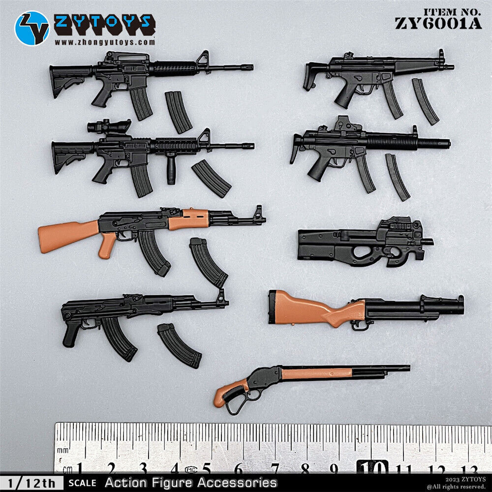 ZYTOYS 1/12 6PCS Weapon Set RPG Machine Gun Model Rifle Action