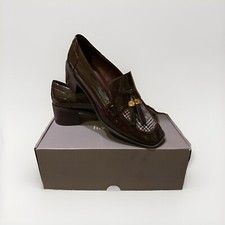 Franco Sarto Womens Donna Loafer Block Heels Shoes 9 Medium Brown Shiny Dress