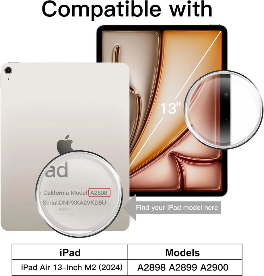 Funda para iPad Air 13 pulgadas (M3/M2) 2025/2024 Soporte Giratorio Cubierta Auto Despertar Dormir Foto 2 de 4