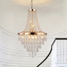 40x20 Inch Silver Large Crystal Chandelier Modern Ceiling Pendant Light Fixtures