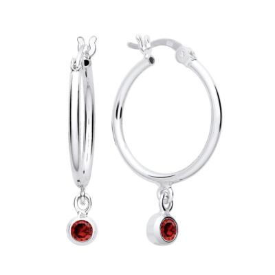 925 Sterling Silber roter Granat Januar Geburtsstein Creolen 