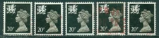 GREAT BRITAIN WALES SG-W52, SCOTT # WMMH38, USED, 5 STAMPS, GREAT PRICE!