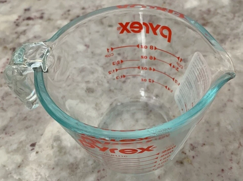 PYREX- Prepware 1-cup Measuring Cup- Red Graphics- Clear Open Handle - FAST SHIP - Image 3 of 3