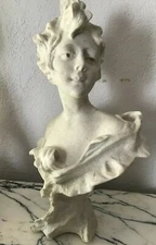 ANTIQUE ITALIAN TERRAZZO MARBLE ART NOUVEAU LADY BUST SIGNED 22"