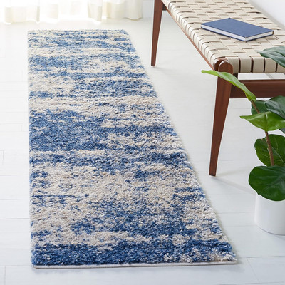 Berber Shag Collection Runner Rug - 2' X 6', Beige & Blue, Modern Abstract Desig
