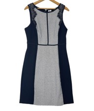 ELLE Womens Dress Sz 10 70th Anniversary Black White Lace Detail Sheath Dress