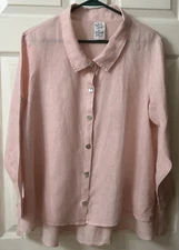 Match Point Sz M Women's Light Peach Linen Tunic Button Front Long Slv READ