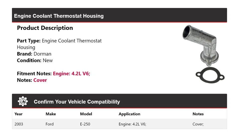 Carcaça termostato líquido refrigerante motor Dorman para 2003 Ford E-250 4.2L V6 - Imagem 2 de 4