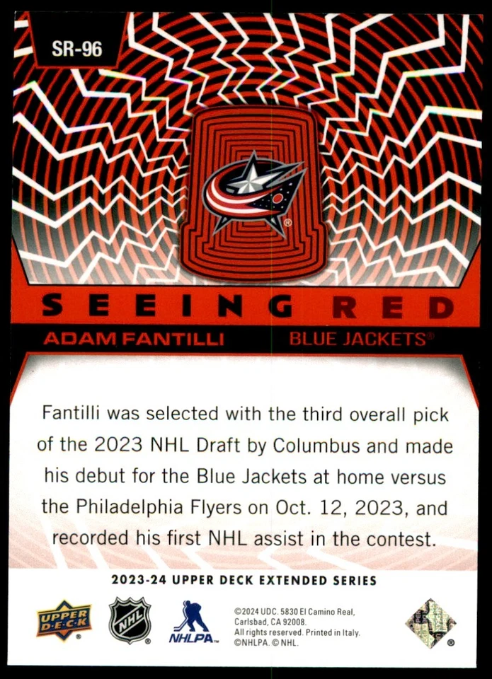 2023-24 Upper Deck Extended Series Seeing Red Gold Adam Fantilli #SR96 - Image 2 of 2