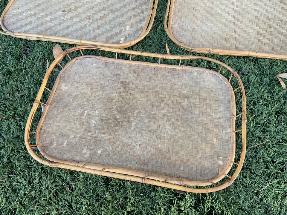 6 Vintage Woven Wicker Retro Rattan Boho Bamboo Food Serving Lap TV Trays - Image 2 of 4