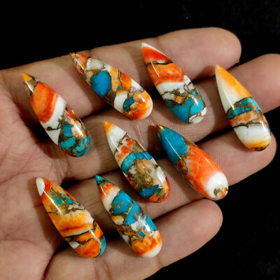 [WHOLESALE]SPINY OYSTER COPPER TURQUOISE CABOCHON LONG PEAR SHAPE LOOSE GEMSTONE