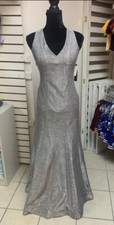 Size 7 Silver Metallic Prom Homecoming Pageant Formal Evening Gown Dress NWT