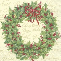 "20 Servietten\"Holly Wreath\"TüRkranz Ilex Schleife SchriftzüGe*Weihnachten 33X33"