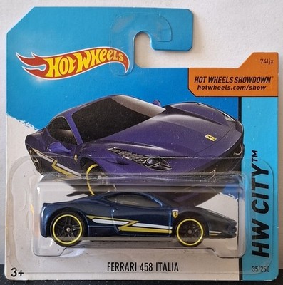 Rarität! Hot Wheels 1/64 (2014): Ferrari 458 Italia, d'blaumet. - 'HW City'(OVP)