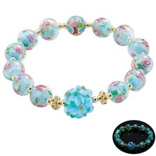 Glow in The Dark Beaded Bracelets - Sky Blue Firefly Beads Stretch Bracelet for