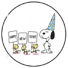 HAPPY NEW YEAR BEAGLE ENVELOPE SEALS LABELS STICKERS PARTY FAVORS