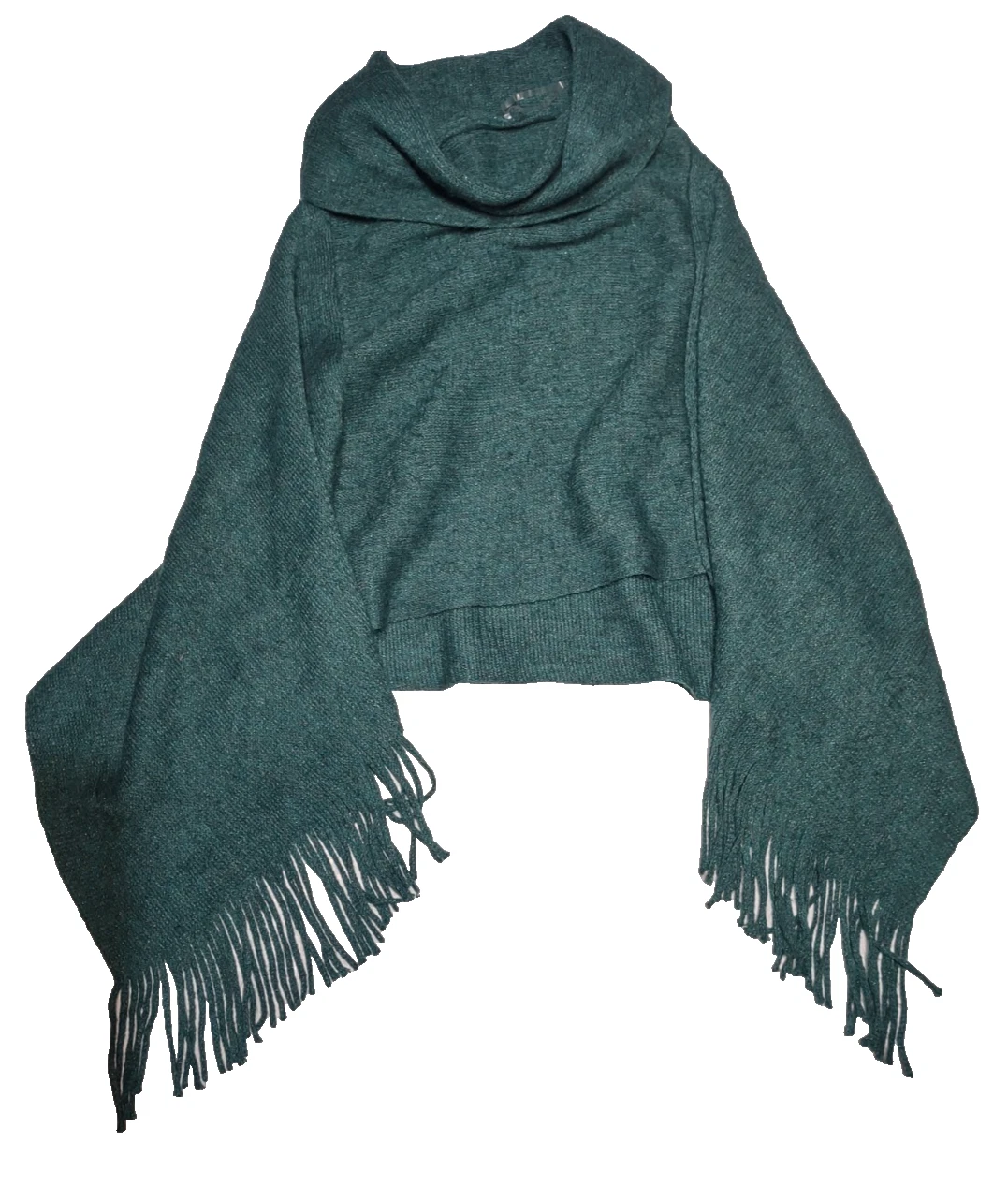 Chico's Women's One Size Forest Green Cowl Neck Fringe Poncho