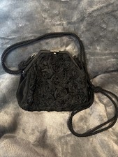 Vintage Fendi Black Velvet Crossbody Bag w/ Rosettes and Silver Tone Hardware