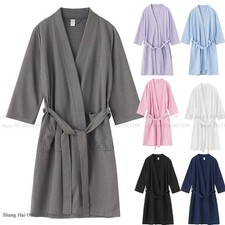 Waffle Female Bathrobe Kimono Gown Loose Casual Soild Robe Home Dressing Gown Se
