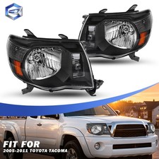 For 2005-2011 Toyota Tacoma Black Housing Amber Corner Headlights Headlamps Set