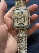 *Rare* Savina Rhine Stone & Genuine Leather Women's Watch Untested View Pics