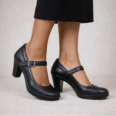 #ad Clarks Artisan Mary Jane Heels Leather Strap Buckle Pumps Women#x27;s Size 9 Black $24.29