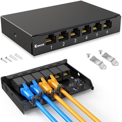 Enmane 6 Port Patch Panel 0.5U CAT6A Keystone Patch Panel (EC Listed) UTP for De