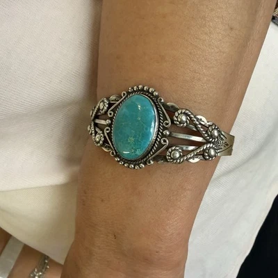 Sterling Sliver Bell Turqoise Cuff - Image 1 of 4