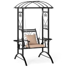 COSTWAY Outdoor Porch Swing with Stand and 2 Trellises for Adults