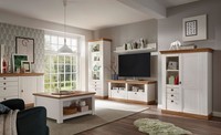 Wohnzimmer Set Wohnwand 6-Tlg Pinie Weiß Wotan Eiche Sideboard Landhaus 441542