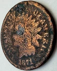 1871 Indian Head Cent Penny Early Date US Coin Corroded VG Detail