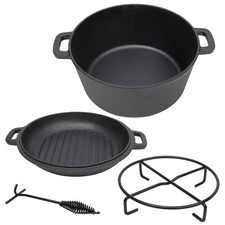 Pre-Seasoned 5 Quart Cast Iron Dutch Oven Skillet Lid & Camping Pot