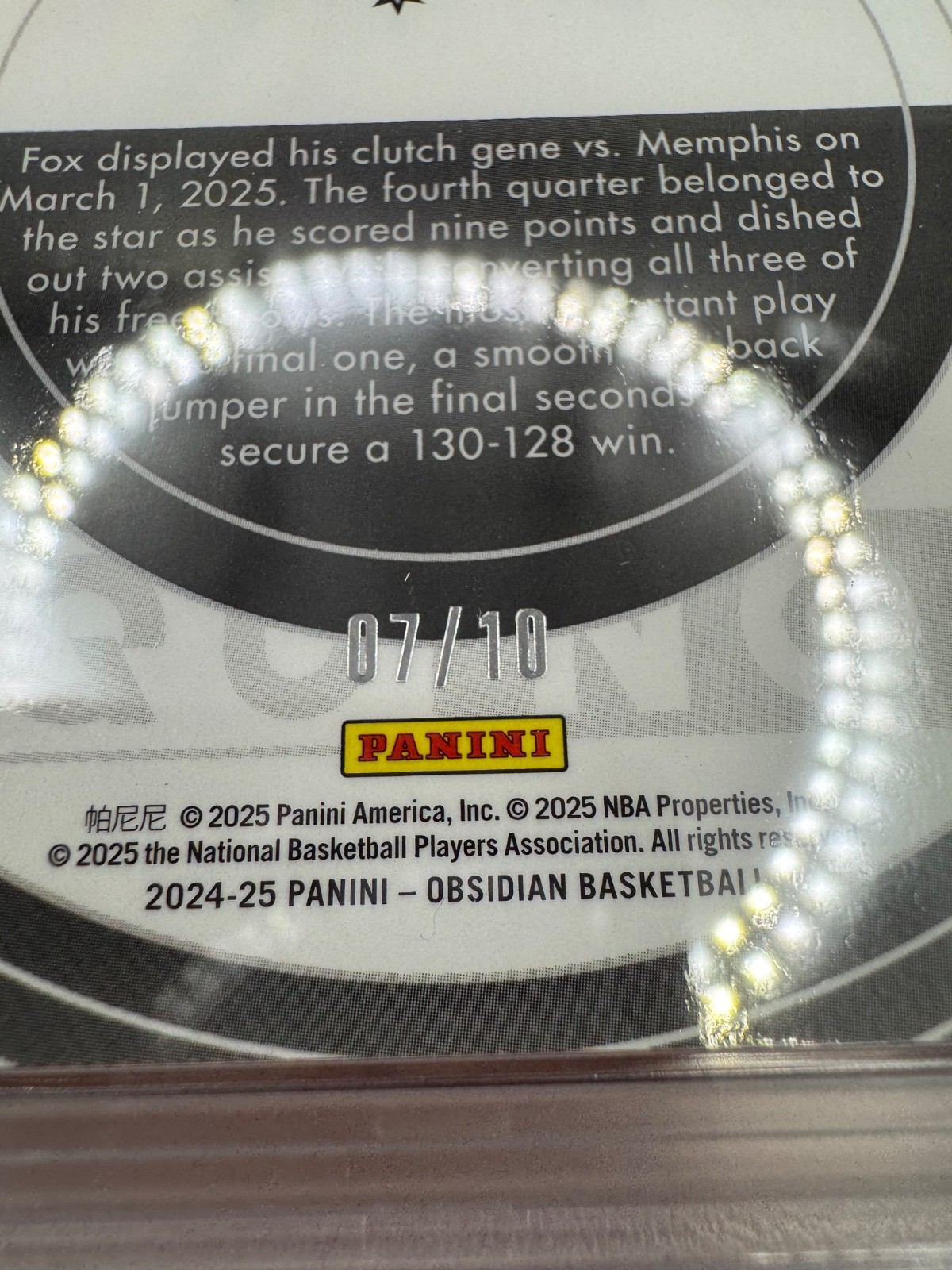 2024-25 Obsidian De’Aaron Fox Equinox Electric Etch Molten /10 PSA 8 Spurs SSP view 3