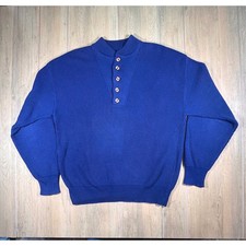 Vintage Castle Square Blue Ribbed LG Cotton Button neck henley made in USA