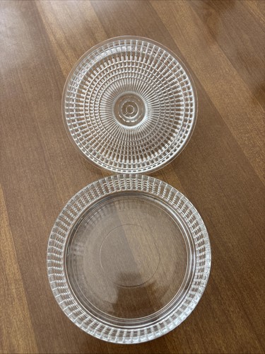 Plato de baratija en polvo de vidrio redondo corte diamante vintage con tapa - tocador para mujer - Imagen 2 de 2