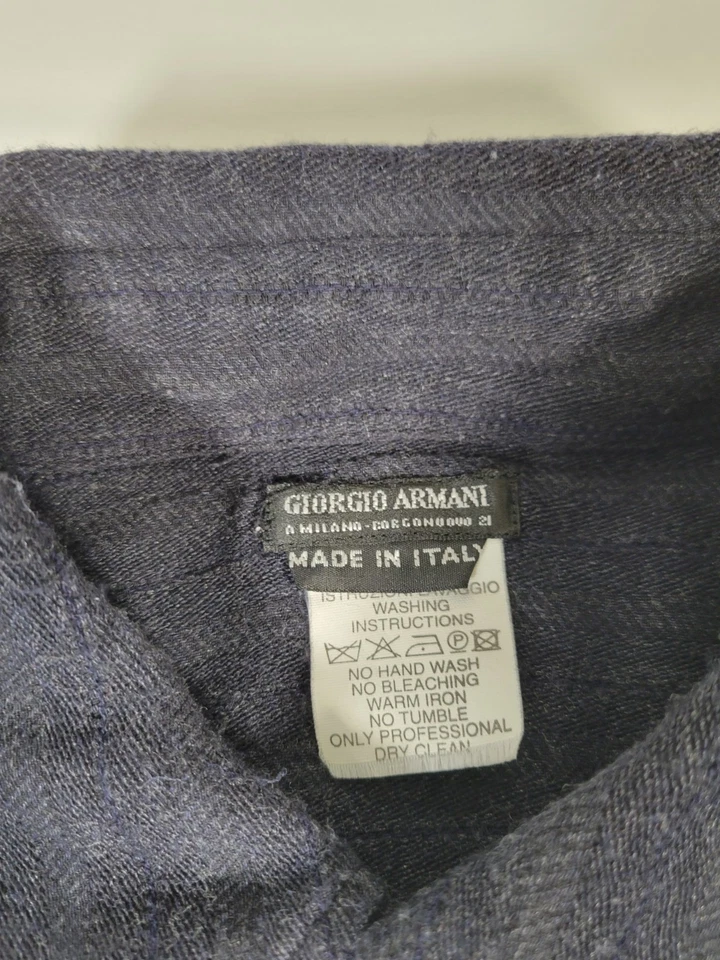 Vintage Giorgio Armani Blue Ribbed Herringbone Shirt 39 M Slim Long Sleeve Rare - Image 4 of 4