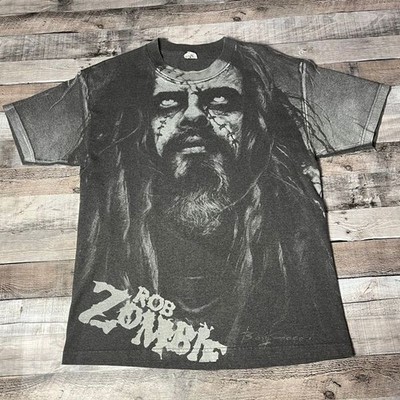 Rob Zombie Shirt Large Brown AOP Rock Band Tee HellBilly Big Face