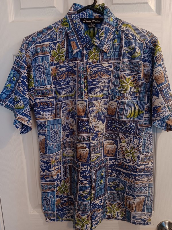 Men's DOUBLE DECKER Hawaian Shirt- St. Martin Maartin- Blue- Small 
