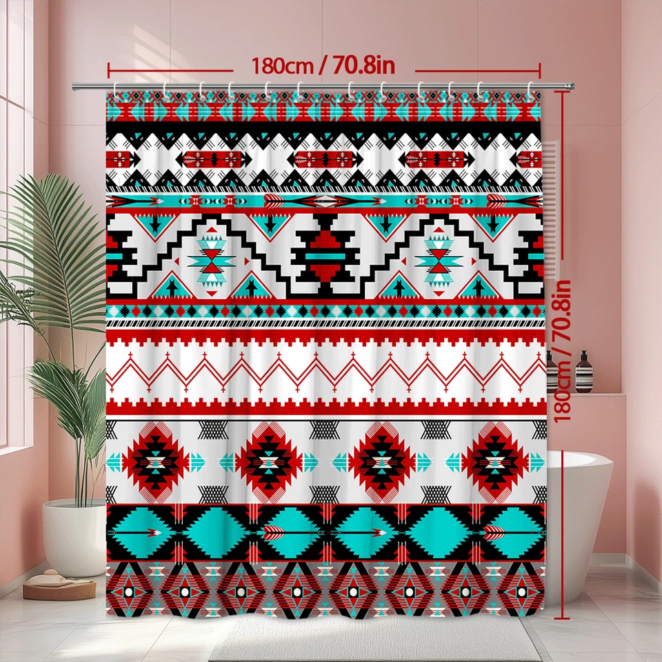 Cortina de ducha azteca del suroeste, patrón geométrico tribal, decoración de baño boho Foto 4 de 4