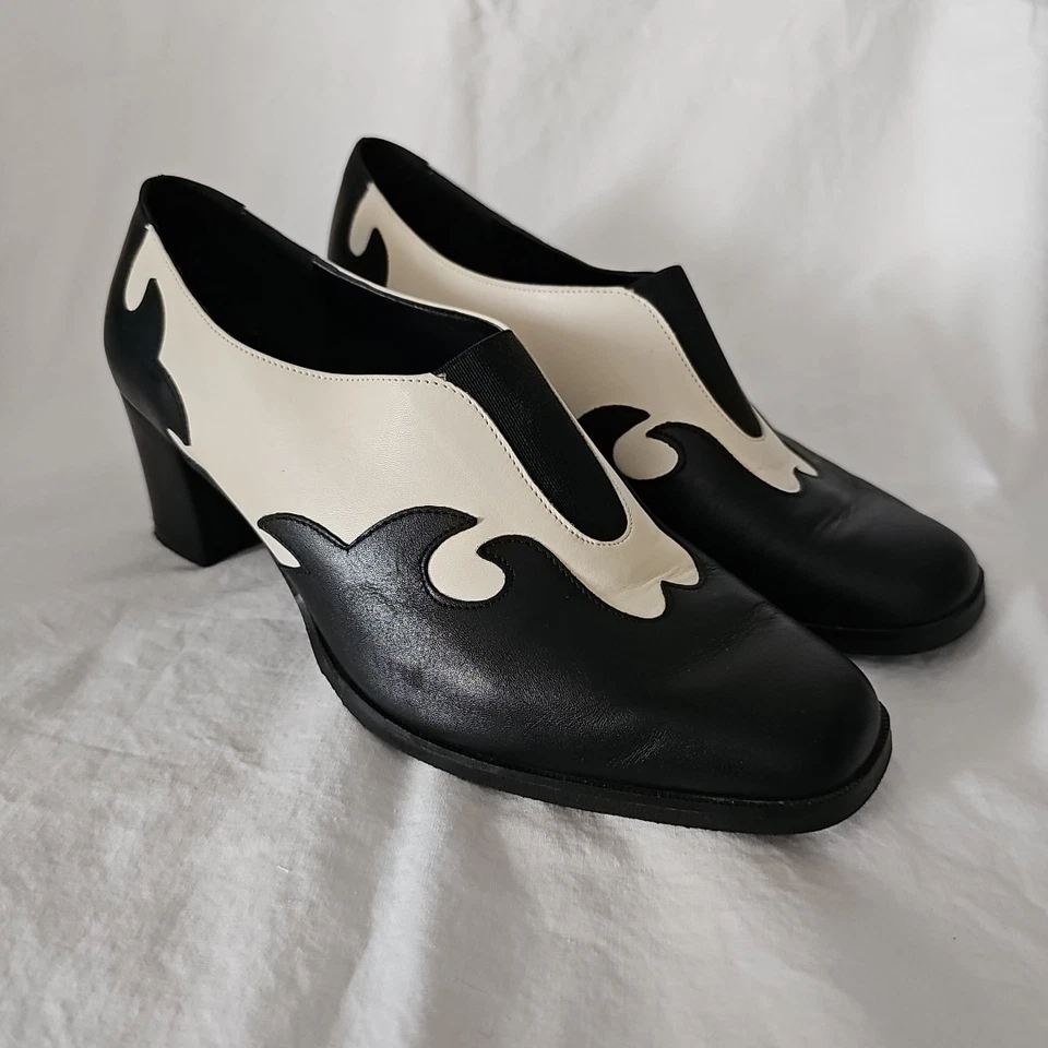 De colección Siamanto Raro Recortado Cuero Blanco y Negro Bailando? Zapatos Talla 7 Foto 4 de 4