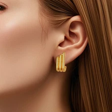 Women's Ear Studs Geometric Multi-layer Striped Earrings Made of Stainless Steel