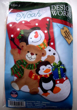 Holiday Friends snowman penquin bear embroidery Christmas stocking kit