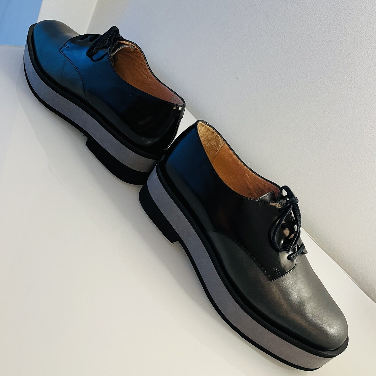 ROBERT CLERGERIE SHOES BLACK GREY PLATFORM OXFORD 39/ UK 6 NEW
